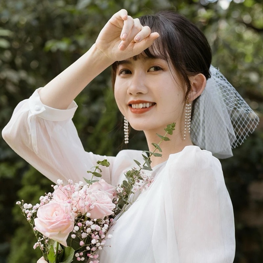 Short birdcage bridal veil with comb